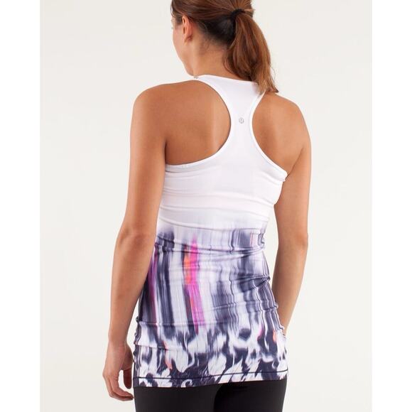 Lululemon Cool Racerback Tank Top Engineered Mirage Deep Indigo White 2 Ext Long - Picture 2 of 8